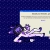 Pixelated purple and white figure with outstretched limbs against dark blue background, partially overlapping light-colored rectangular interface element.