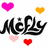 Pixelated image with stylized text 'Miley' surrounded by four colored hearts on a white background.