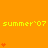 Yellow 'summer' text with '07' and apostrophe repeated across orange background, with red heart icons in varying vertical arrangements.