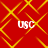 Red background with yellow diamond lattice pattern and four white 'USC' text elements in pixelated font.