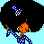 Pixel art buddy icon featuring a woman with an afro and disco ball, both adorned with blue-and-white polka-dot bows, against a light blue background.