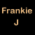 Pixelated image with text 'Frankie J' on black background and a person's face in warm tones.