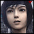 Pixelated anime-style character face with dark hair, white highlights on forehead, and red cross symbol in top-right corner.