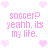 Pixelated pink text and heart symbols on a white background, arranged in four identical quadrants with repeated phrases.