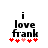 Black text 'i love frank' above red and pink heart symbols on white background with two animation frames showing heart color changes.