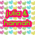 Pixelated image with colorful heart pattern background, two people in photo, and text overlays in bright pink and green.