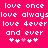 A static image with a bright pink background displays white pixelated text and heart symbols arranged in a pattern