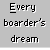 Pixel art animation of a character skiing, falling, and interacting with objects across with text bubbles reading 'HELP!!' and 'Every boarder's dream' text at top left