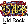 Animated contact sheet of 10 frames showing a Kid Rock-themed buddy icon with alternating text and character animation styles on gray background.