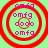 Four identical circular red concentric ring icons with pink text "omfg" and four dots on a light green background.