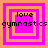 Four identical square with pink and orange concentric borders, each containing "love gymnastics" text in black pixelated font