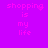 Pixelated text on a solid purple background with one instance of partial pixel loss in the word 'shopping'.