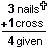 three identical showing text and symbols with alternating black and pink coloration on a white background