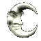 A crescent moon-shaped icon with a human face, showing variations in facial expression and orientation