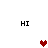 Four 'HI' text elements surround two pixelated heart icons on a white background.