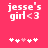 Pixelated pink background with white text 'jesse's girl<3' and a of five heart symbols below, where the third heart is light pink