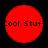 Four red circular icons with black text reading 'Cool Stuff' on a black background, each icon showing slight variations in text visibility.