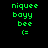 Green pixelated text 'niquee bayy bee (=)' appears on black background with pink rectangular highlights shifting