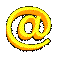 Yellow @ symbols in various 3D rotations and orientations on a gray background, with some appearing as flat or partially flattened shapes.