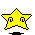 Yellow star-shaped icon with black outlines and internal spiral patterns, positioned above a small black platform on gray background.