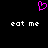A static pixel art image with a black background, featuring a pink heart symbol above two identical white text phrases.