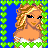 Pixel art contact sheet showing multiple frames of an animated icon with a blonde woman, partial male figure, and wizard hat against blue background bordered by green hearts.