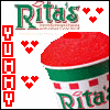 Static image featuring 'Rita's' text, red hearts, and a red-topped cup with green and white patterns.
