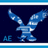 Blue pixelated eagle with outstretched wings on dark blue background, featuring 'AE' text in lower-left corner.
