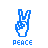 Four pixel-art buddy icons arranged in a 2x2 grid: blue peace sign hand, green gun outline, pink house with water, purple scissors.