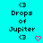 Pixelated cyan background with repeated black text 'Drops of Jupiter' and '<3' symbols, some accompanied by pink heart icons.