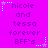 A static image with a bright purple background displays repeated text "nicole and tessa forever BFF's" in dark purple, surrounded by small light blue stars.