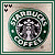 Green circular icon with white text 'STARBUCKS' at top and 'COFFEE' at bottom, featuring a central grayscale Starbucks siren logo surrounded by green and white patterned border.