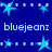 Blue star-shaped icons with white dots on a dark blue background, arranged in above and below the text "bluejeanz"