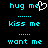 Pixelated cyan text on black background with a heart symbol replacing 'me' in 'hug me' on the left side of the image.