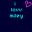 Pixelated text and a heart symbol on dark blue background, with cyan 'i lovv miley' text left of pink heart.