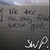Pixelated image with handwritten text on left and bold text on right, featuring a signature and the phrase "Stalkers with permission".