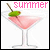 Pixelated pink cocktail in a martini glass with olive on toothpick, text changes from 'summer' to '.. time' to 'to' to 'party'.
