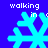 Blue background with four cyan snowflake icons arranged in a , each labeled "walking in" above it