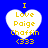 Blue background with four white heart shapes containing yellow text reading "I Love Paige Chaffin <333"; hearts have pixelated edges.