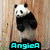 A panda in four distinct poses with text labels: clinging to a tree, holding a container, lying on grass, and facing forward.