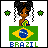 Pixel art contact sheet showing three animated frames of a cartoon character holding the Brazilian flag with changing star colors.