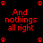 Red pixelated text on black background with four red paw print icons at corners.