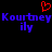 Red pixelated heart above blue text reading 'Kourtney Kourtney' with smaller 'ily' below each name on black background.