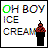 nine identical showing 'OH BOY ICE CREAM' text with a pixelated ice cream cone icon, each displaying different color variations across the letters