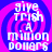 Four identical pixelated display white text on a blue and pink spiral background with visible pixelation and color banding