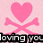 Pixelated pink background with two heart-and-crossbones symbols and partially obscured text reading "loving you sure had" and "consequence."
