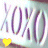 Animated contact sheet showing two frames of a buddy icon with 'XOXO' text and heart symbols changing color between frames.