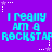 Pixelated text on a purple background with star decorations, repeating 'I really am a ROCKSTAR' in cyan letters across multiple