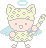 Pixel art angel character with yellow crown, blue wings, and light pink skin holding a glowing staff in two animation frames.