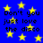 Blue background with yellow stars and repeated black text reading "Don't you just love the disco" in four quadrants.